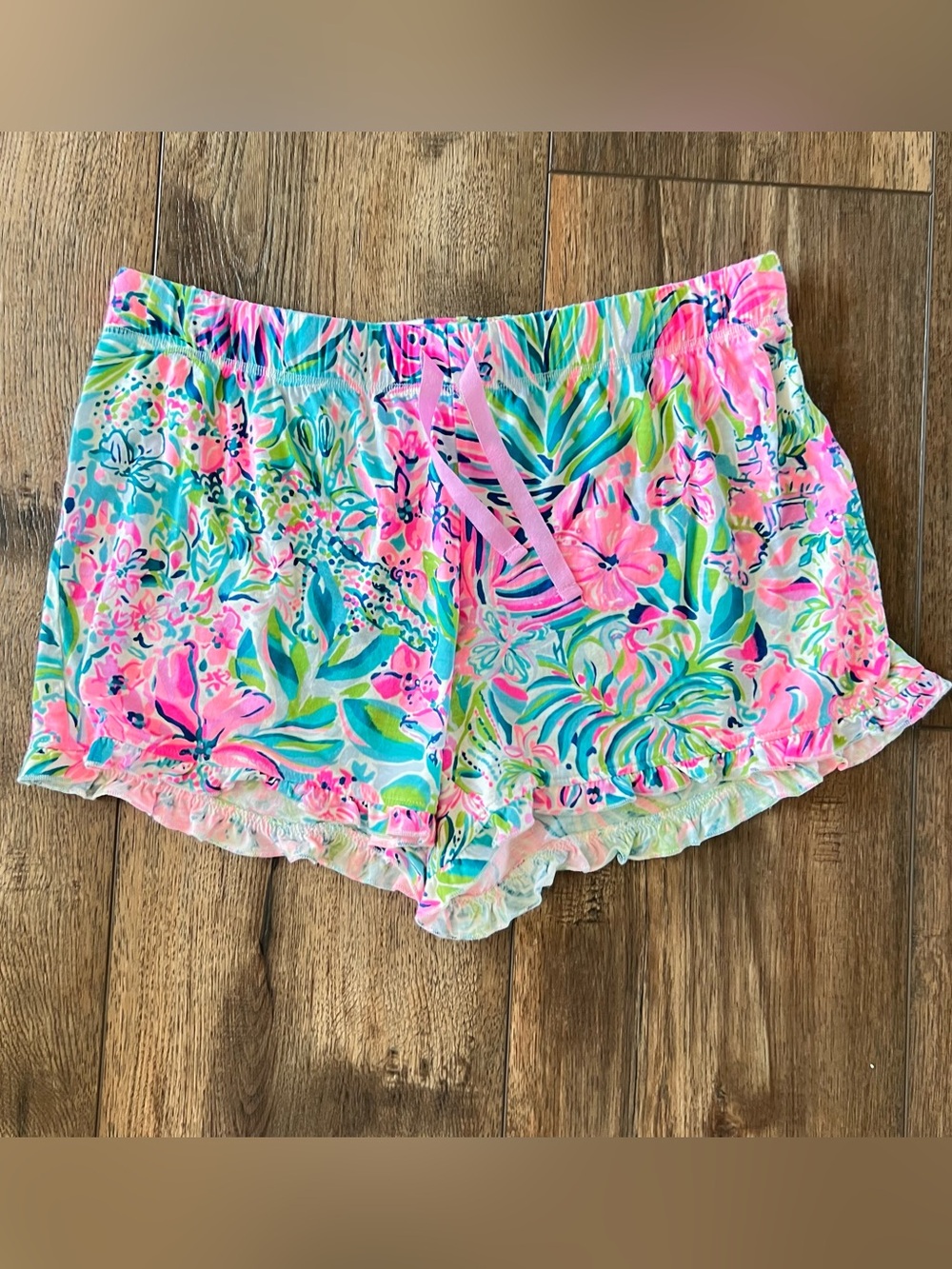 Lilly Pulitzer Ruffled Pajama Bottoms Drawstring Lounge Shorts Multi Size Large